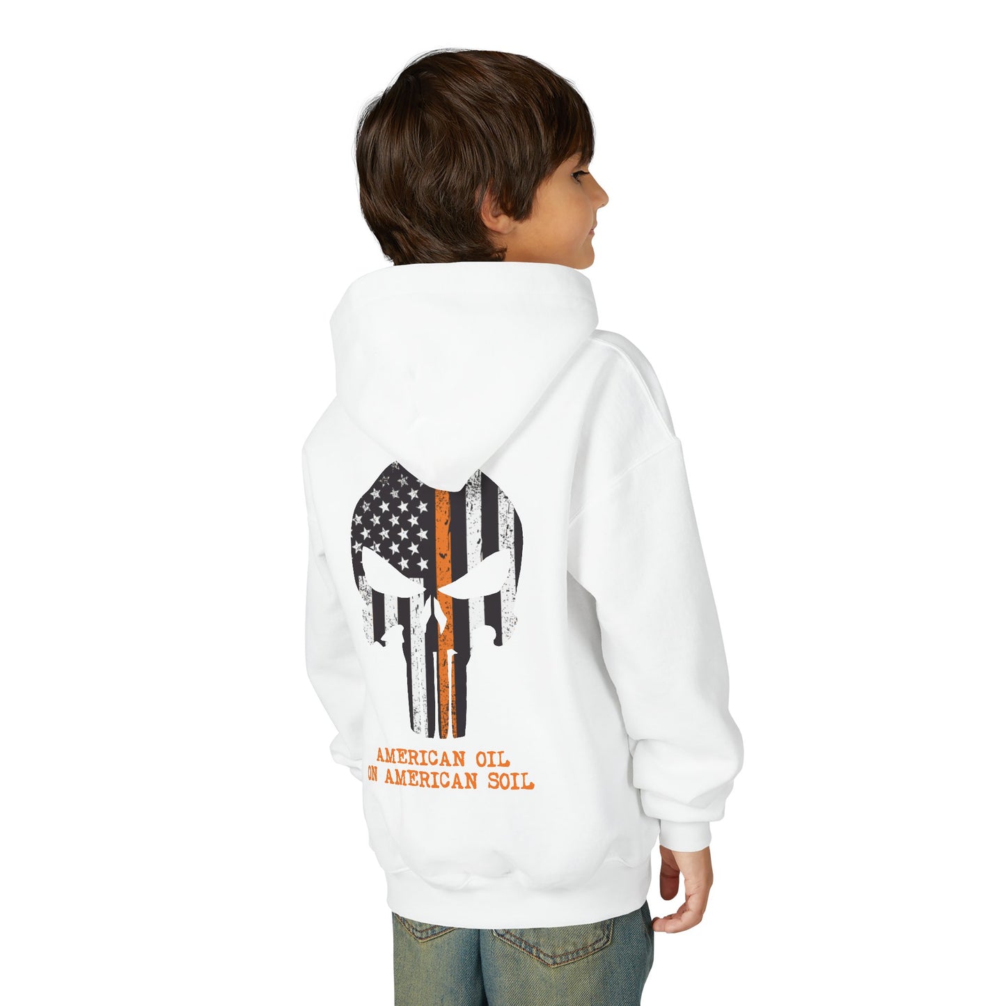 Youth Hoodie — American Oil Skull Flag Design ("American Oil on American Soil")