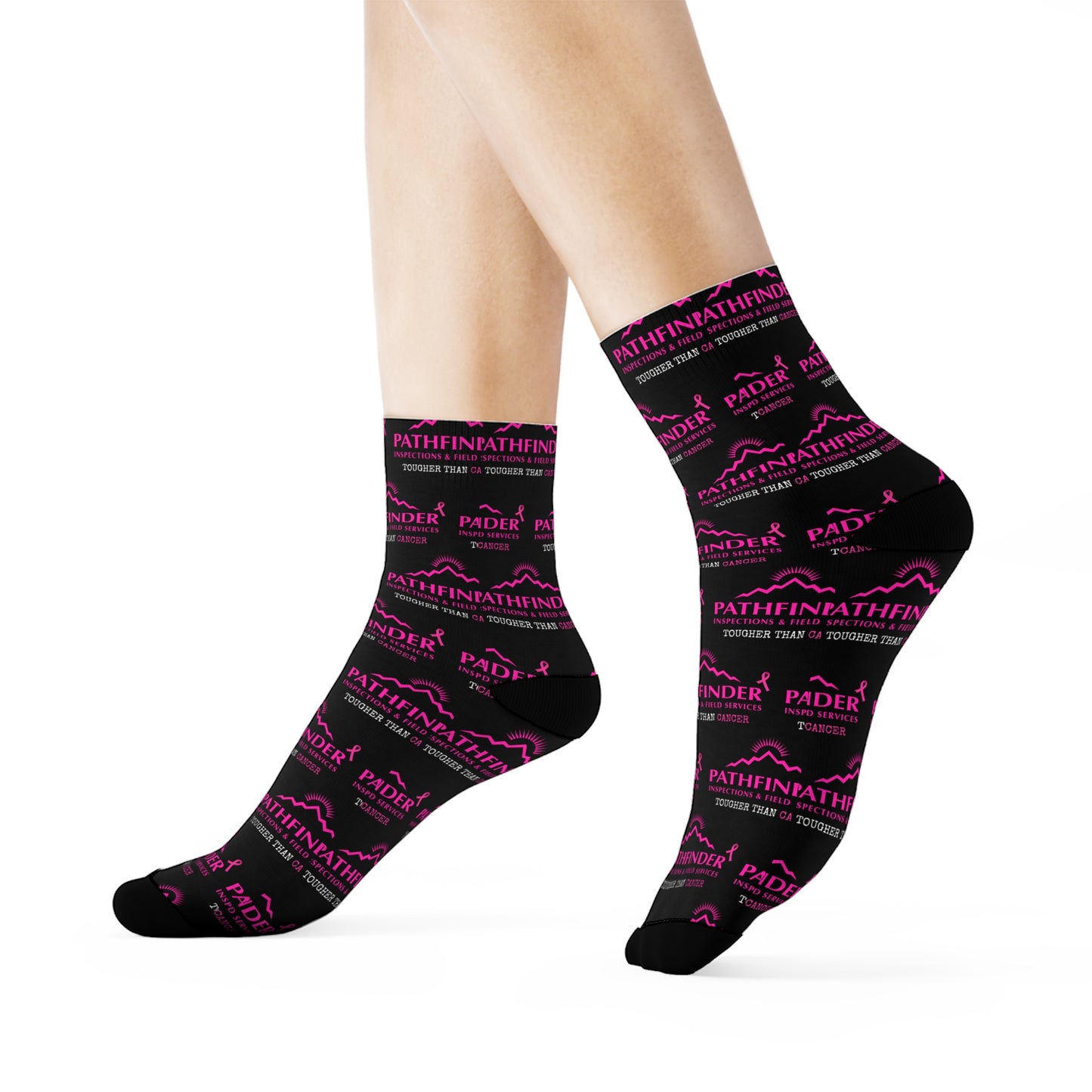 Pathfinder Logo Crew Socks — Black & Pink Branded Athletic Socks